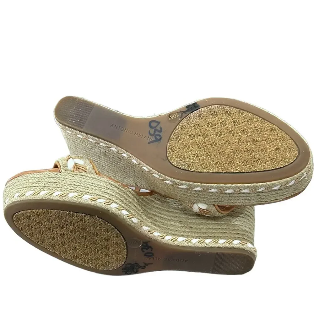 Antonio Melani espadrilles 5” wedges tan‎ white rope ankle strap size 10 - Picture 9 of 10